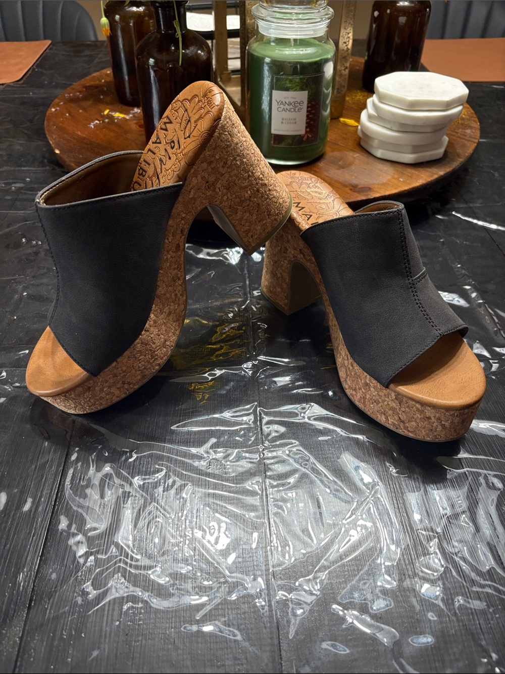 Women’s Black Cork Platform Slide Mules
